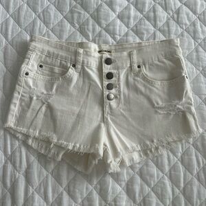 Billabong White Jean Shorts with Distressed Details